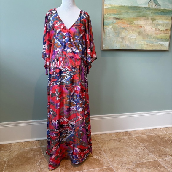 Aztec Coastal Dopamine Vibrant Multicolor Stretch Maxi Dress Sz 2X - Picture 1 of 11